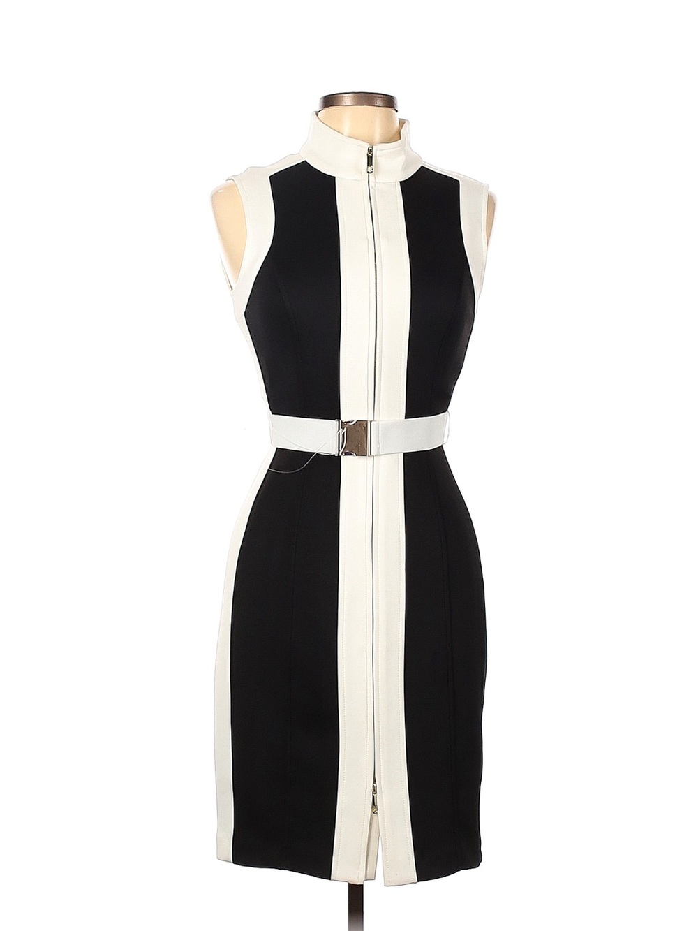 Black and White Zip-Front Sheath Dress